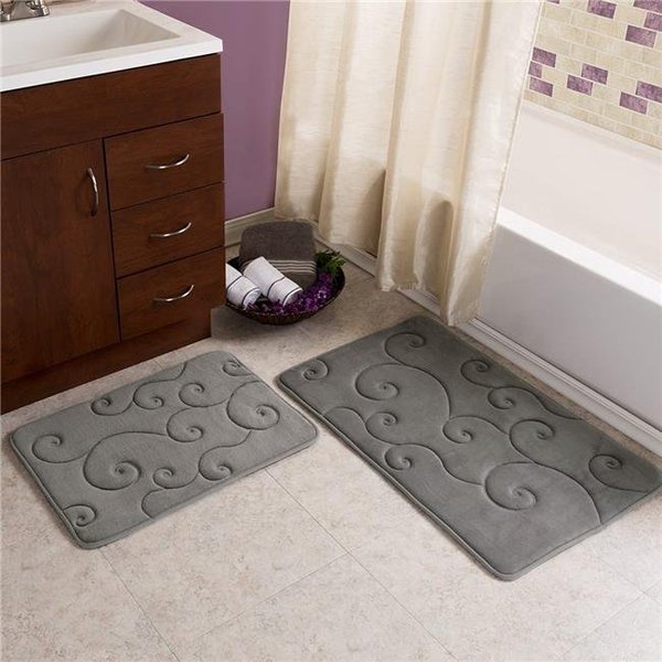 Bedford Home Bedford Home 67A-36789 2 Piece Memory Foam Bath Mat Set by Coral Fleece Embossed Pattern - Platinum 67A-36789